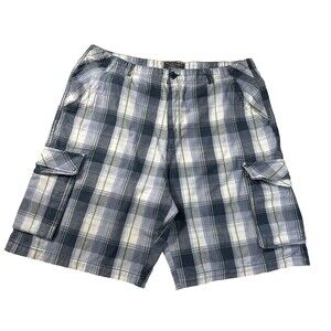 American Exchange White Blues Green Plaid Casual Outdoors Cargo Shorts Men's 40